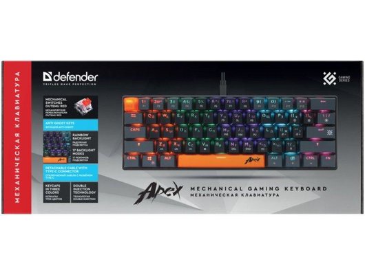 Клавиатура проводная игровая Defender Apex GK-002 механическая